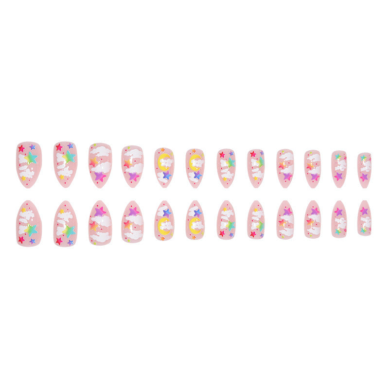 Cute Moon Star Cloud Nail Extensions, Multicolor Design