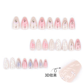 Aurora Butterfly Nails with Rhinestones, Blush Ombre, and Pearl Bows