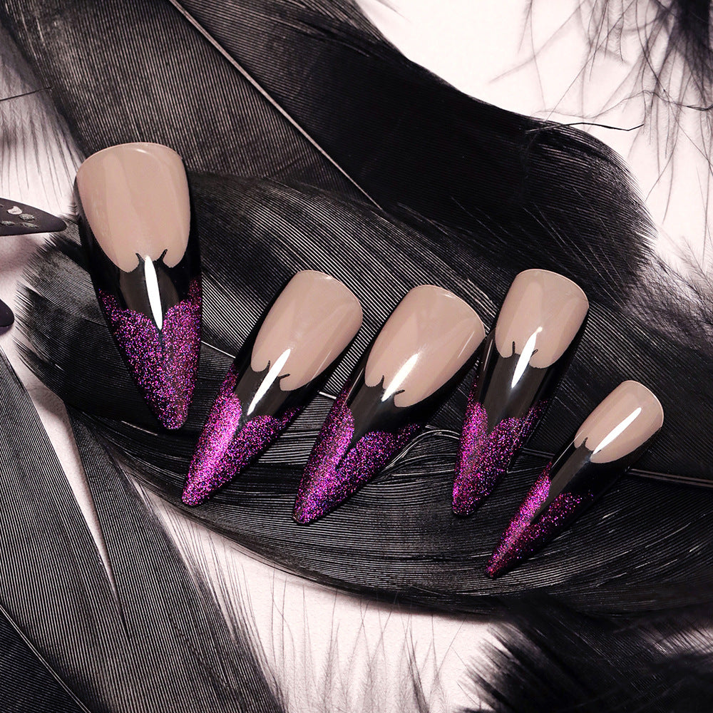 Reusable Purple French Fall Nails for Halloween Bat Theme