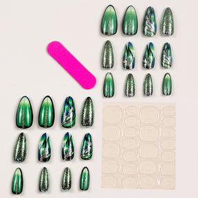 Cracked Green Nail Tips - Pre-Made, Stylish, and Easy