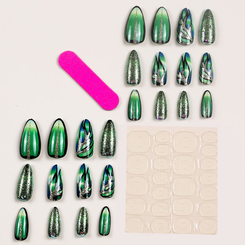 Cracked Green Nail Tips - Pre-Made, Stylish, and Easy