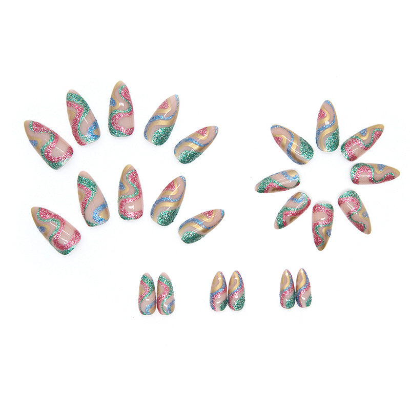 Shiny Snake Pattern Fragment Almond Nails, Durable, Wholesale