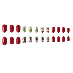 Short Shiny Christmas Santa Tree Reindeer Fall Nails - 24 Pieces