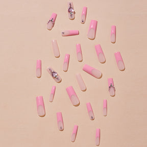 Popular Long Water Pipe Nails with Heart and Rhinestones