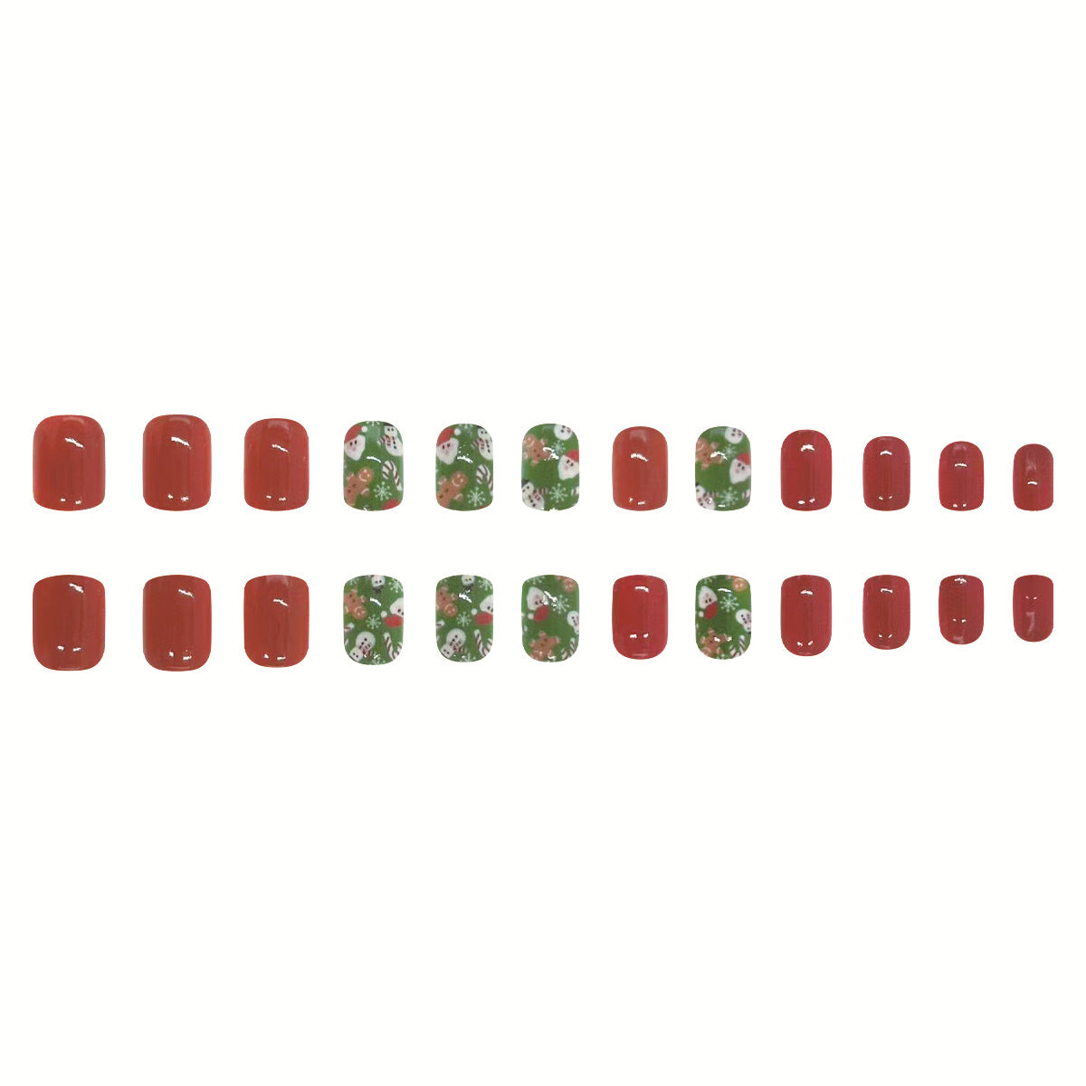 Christmas Red Green Square Nail Art Patches with Santa Gingerbread Candy Designs