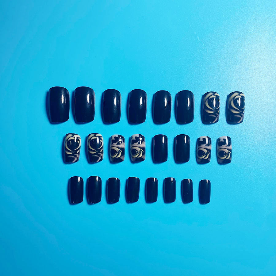 24-Piece Black Rose Removable Fall Nails