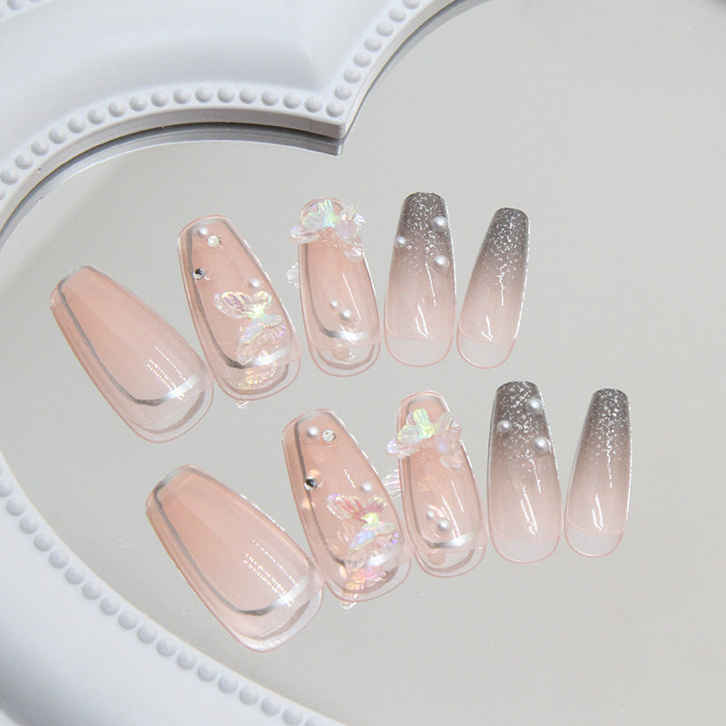 Baroque Pearl Butterfly Nail Art Set - Elegant Ballet French Tips