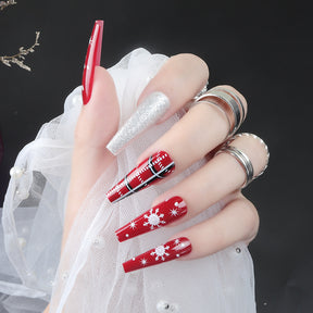 Red and Silver Snowflake Christmas Nail Stickers