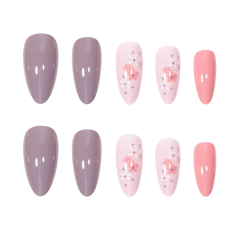 Almond Shape Nail Extensions with Delicate Floral Design