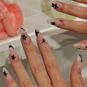 New Arrival Almond-Shaped Nail Tips with Water Diamonds and Stars