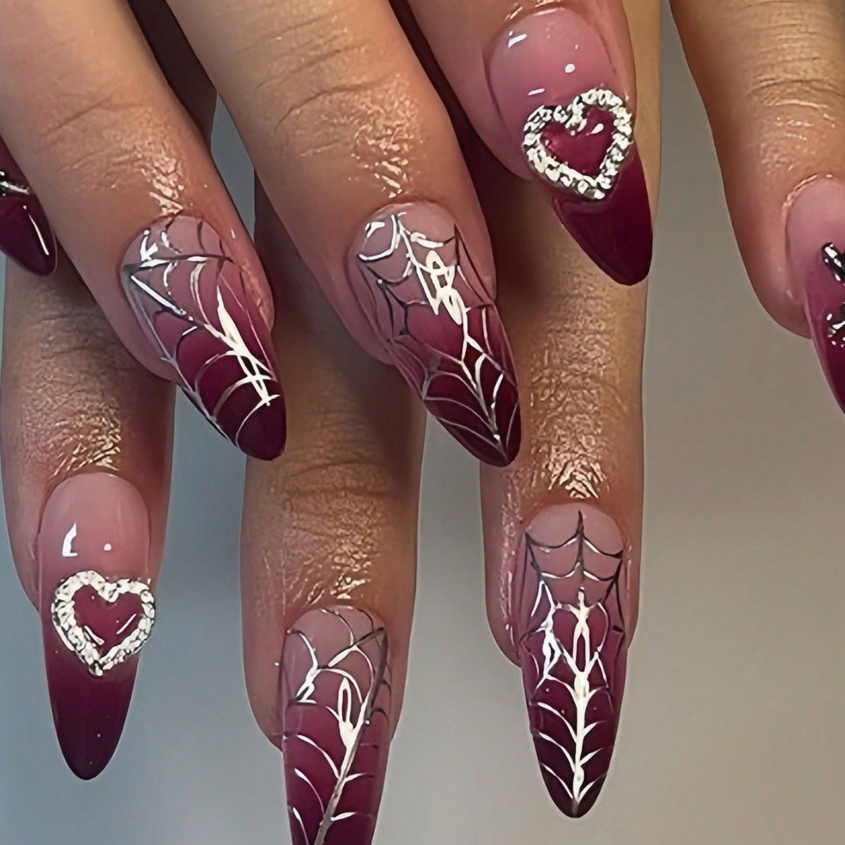 Rose Red Spider Metal Heart Drop Fall Nails