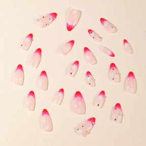 Almond Shaped Rose French Ombre Flower Diamond Detachable Fake Nails