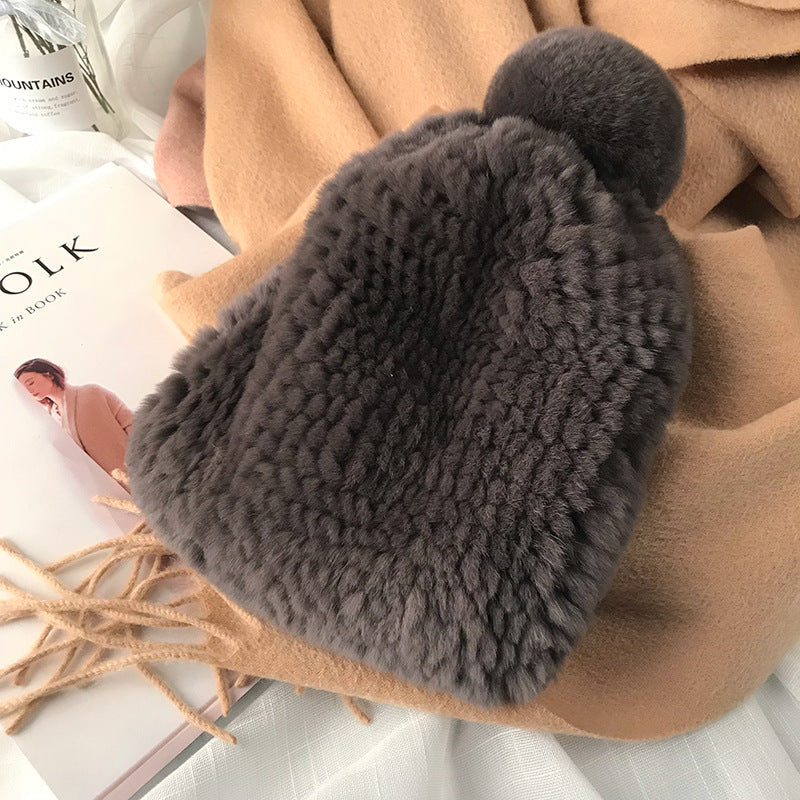 Winter Real Rabbit Fur Hat with Ear Flaps