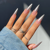 Silver Gradient Long Pointed Nails - Jelly Pink (Wholesale 24-Piece)