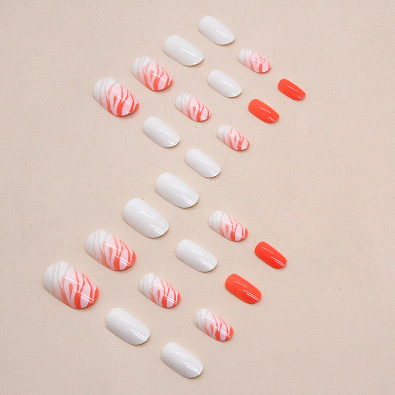 Minimalist Milk White and Vibrant Orange Leopard Print Nails