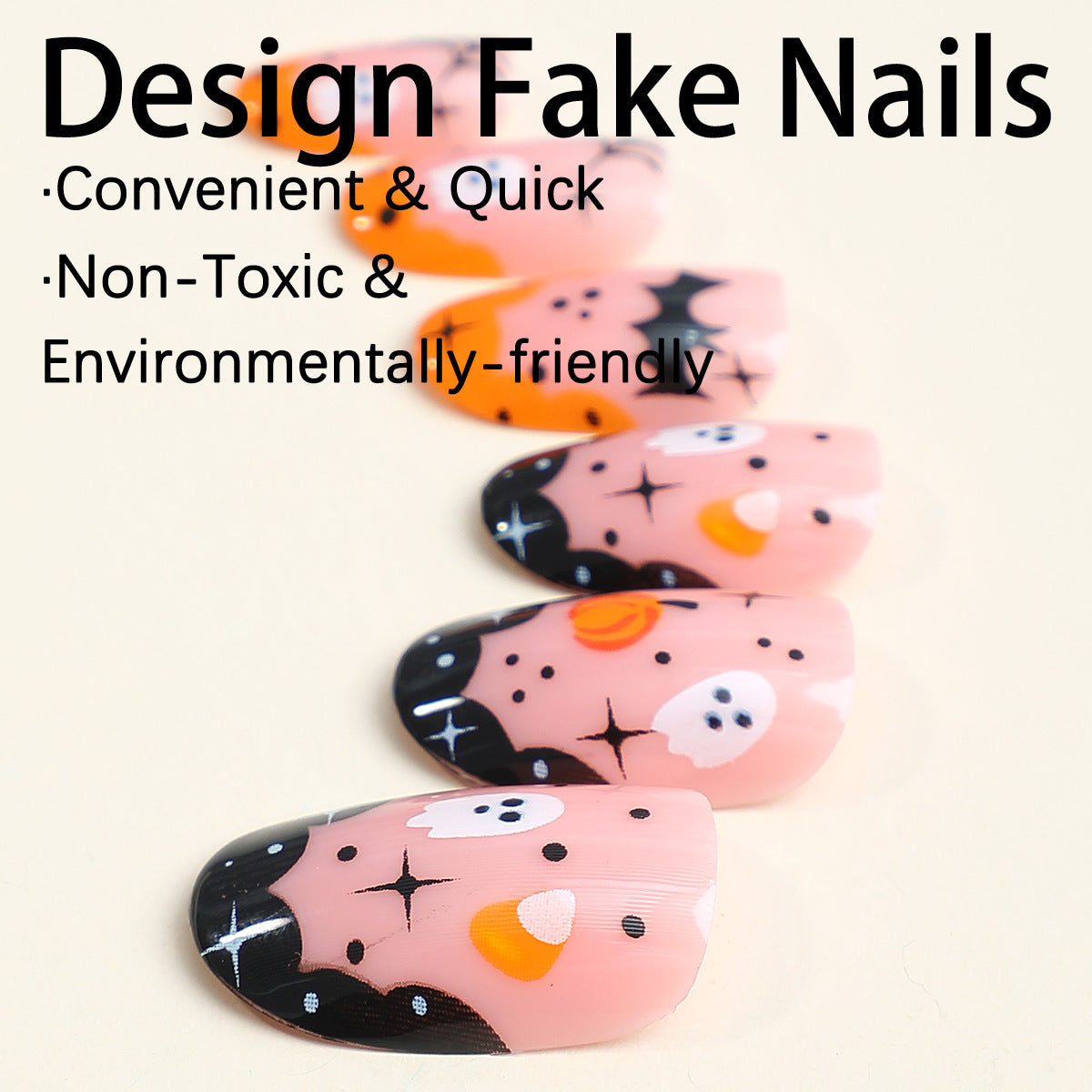 Halloween Pumpkin Freaky Nail Tips, Detachable Fake Nails