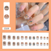 Shiny Diamond Accent Removable Short Blue Nail Tips for Adults