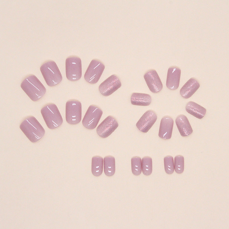 Short Lilac Purple Soft Girl Nails Aurora Glitter Fake Nails Euro Ins Style