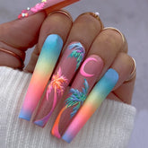 Colorful Sunset and Palm Tree Nails, Rainbow Gradient