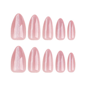 Removable Pre-made Nail Extensions, Nude Pink Cat Eye Shiny Acrylic Nails (24 Pcs