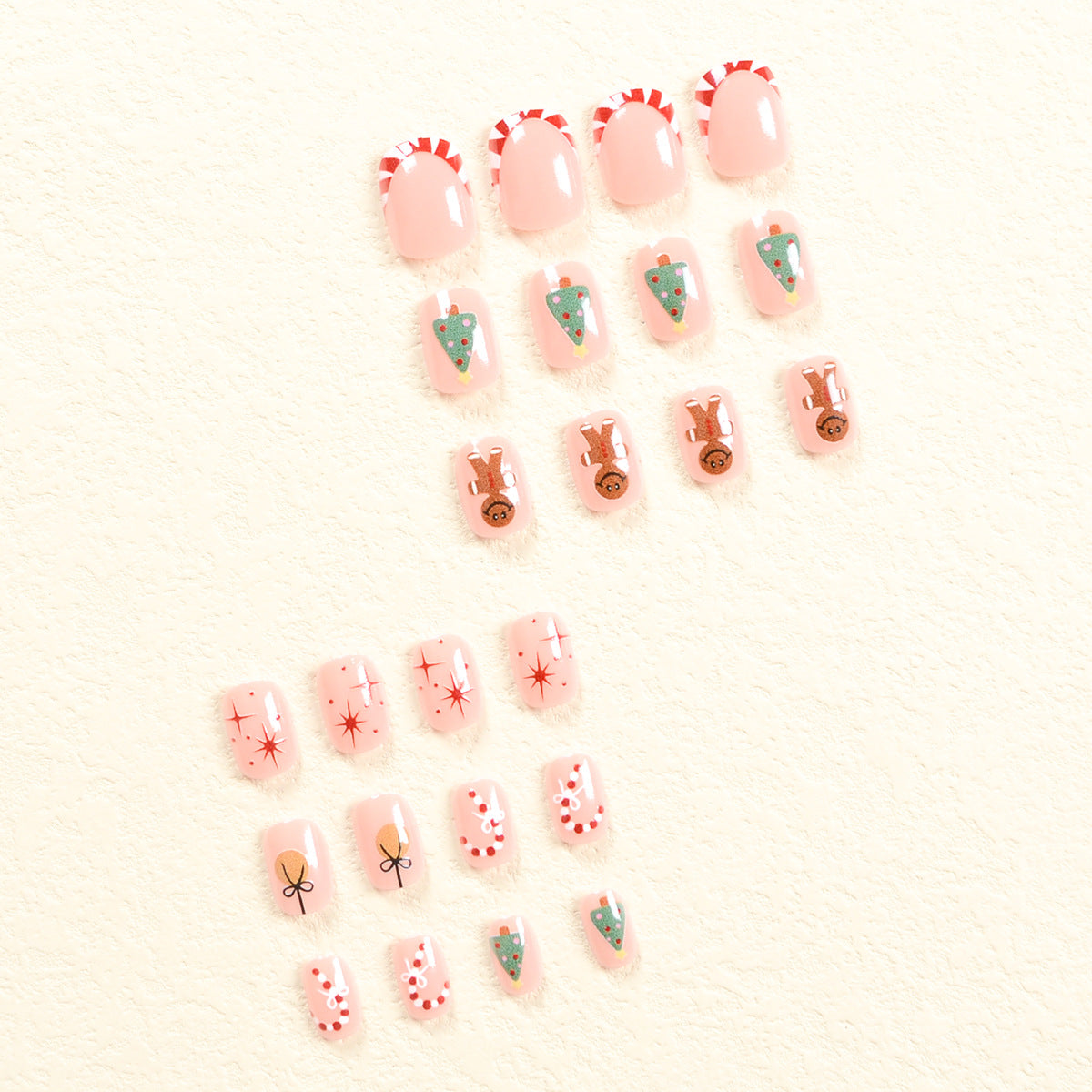 Cute Christmas Tree and Gingerbread Man Nails, Colorful Candy Cane