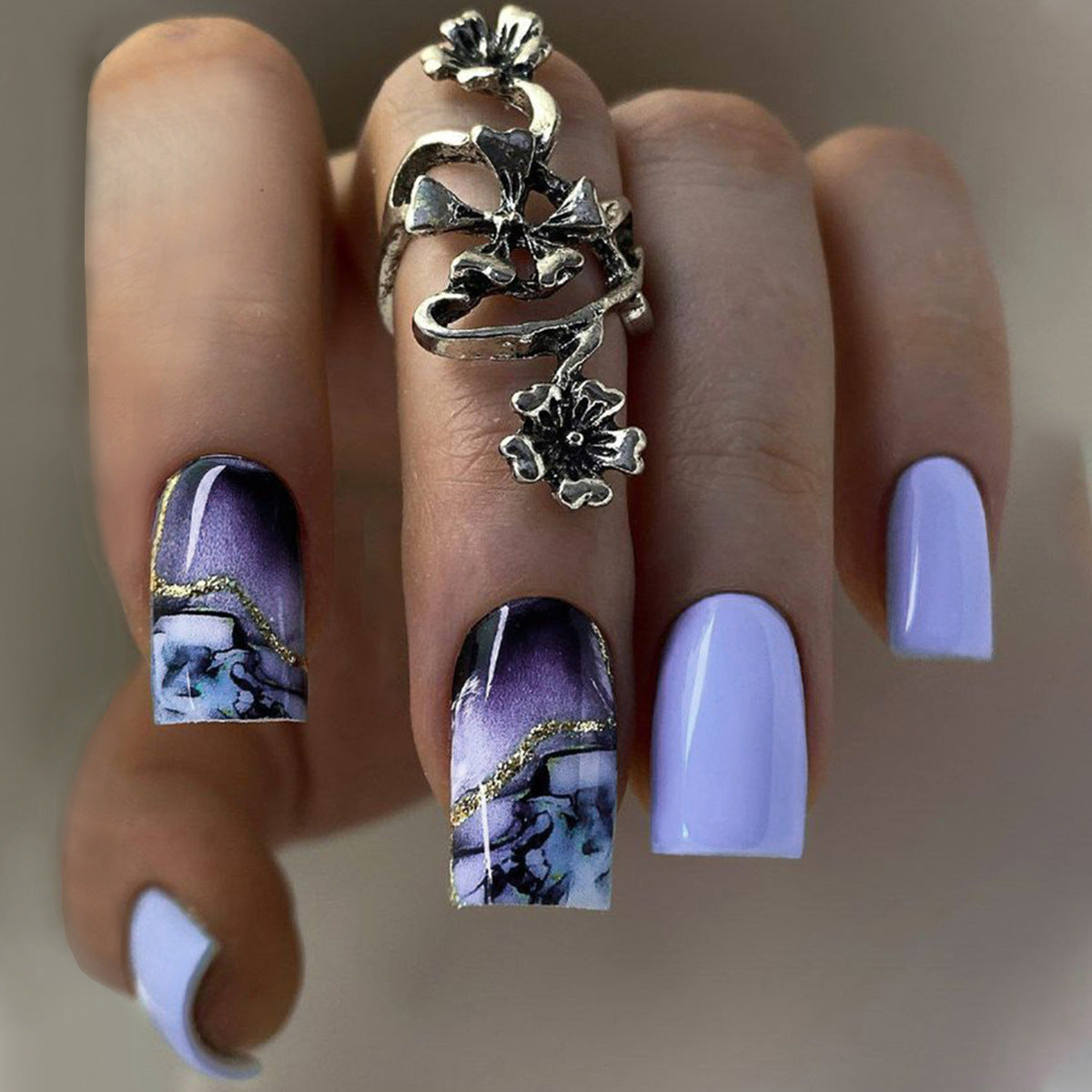 Purple Marble Ombre Nail Tips