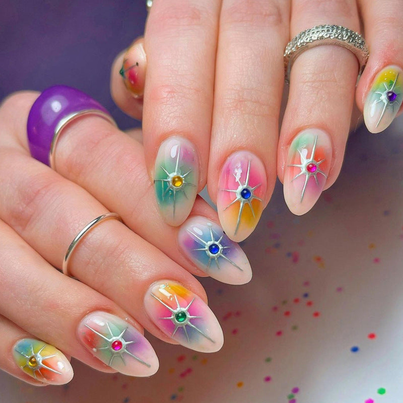 Colorful Rainbow Star Diamond Almond Nail Stickers