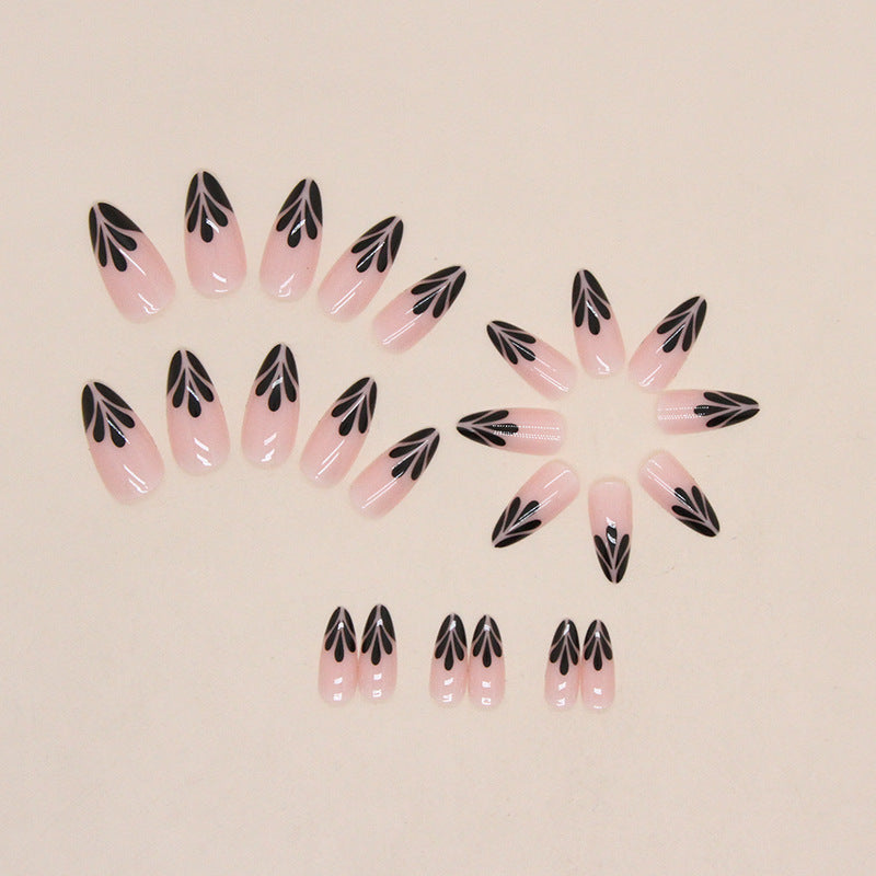 Sweet Edgy Black Petal Drop French Nail Stickers