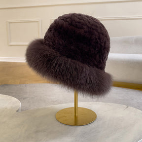 Winter New Real Rabbit Fur Hat with Fox Fur Trim