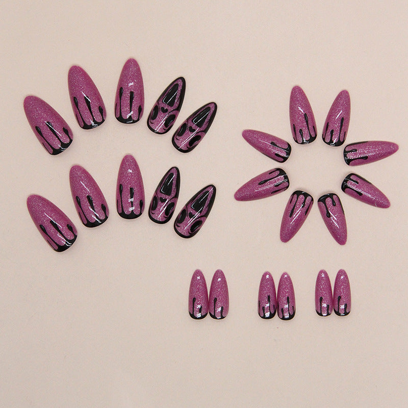 Almond Shape Aurora Purple Skull Nails, Halloween Special