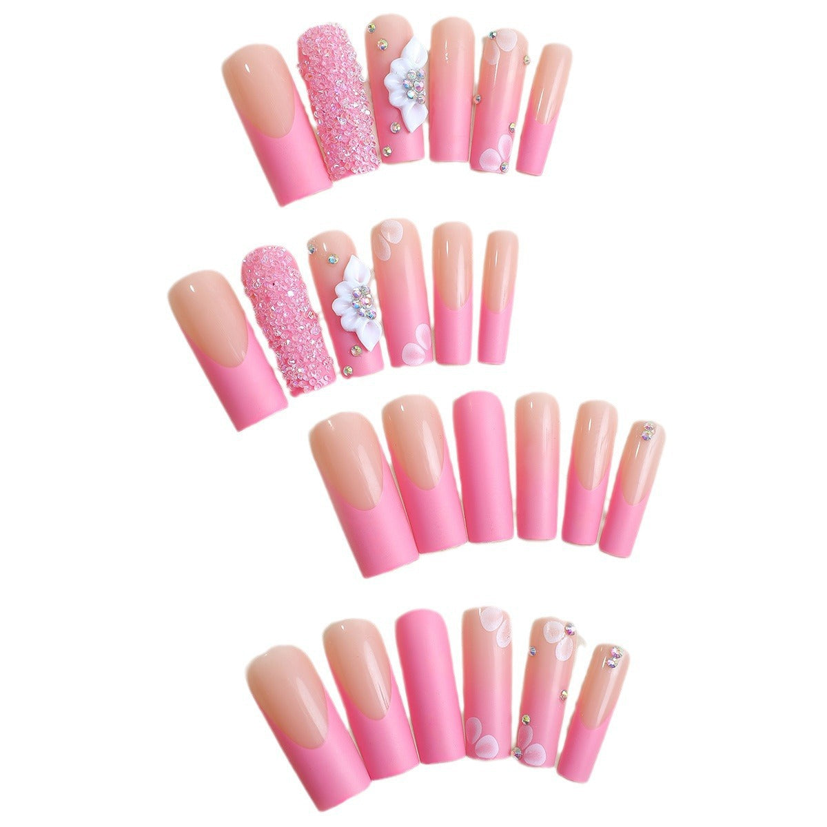 Valentine's Day New Arrival French Pink Glitter Wearable Nail Extensions