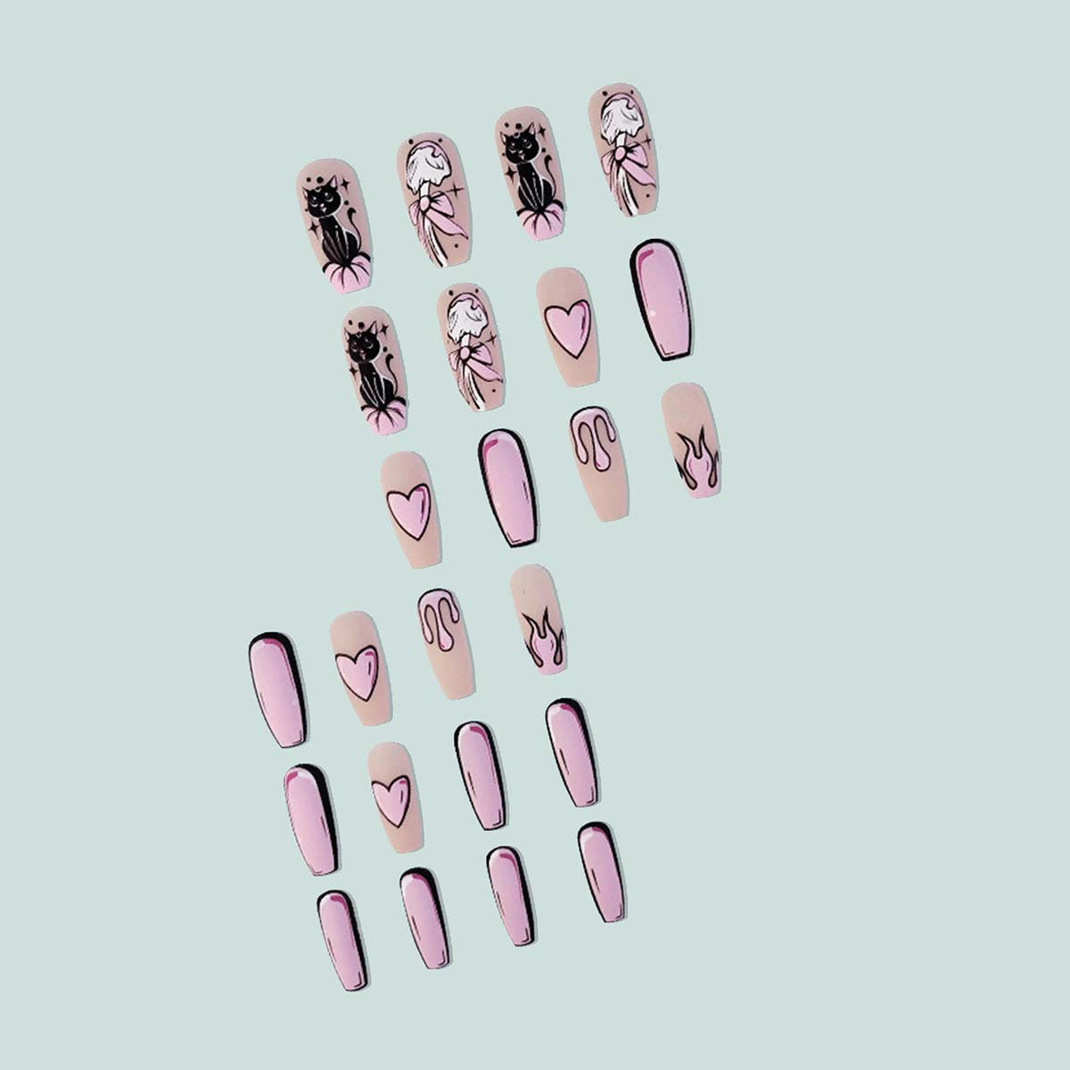 Long Cartoon Style Removable Nail Stickers