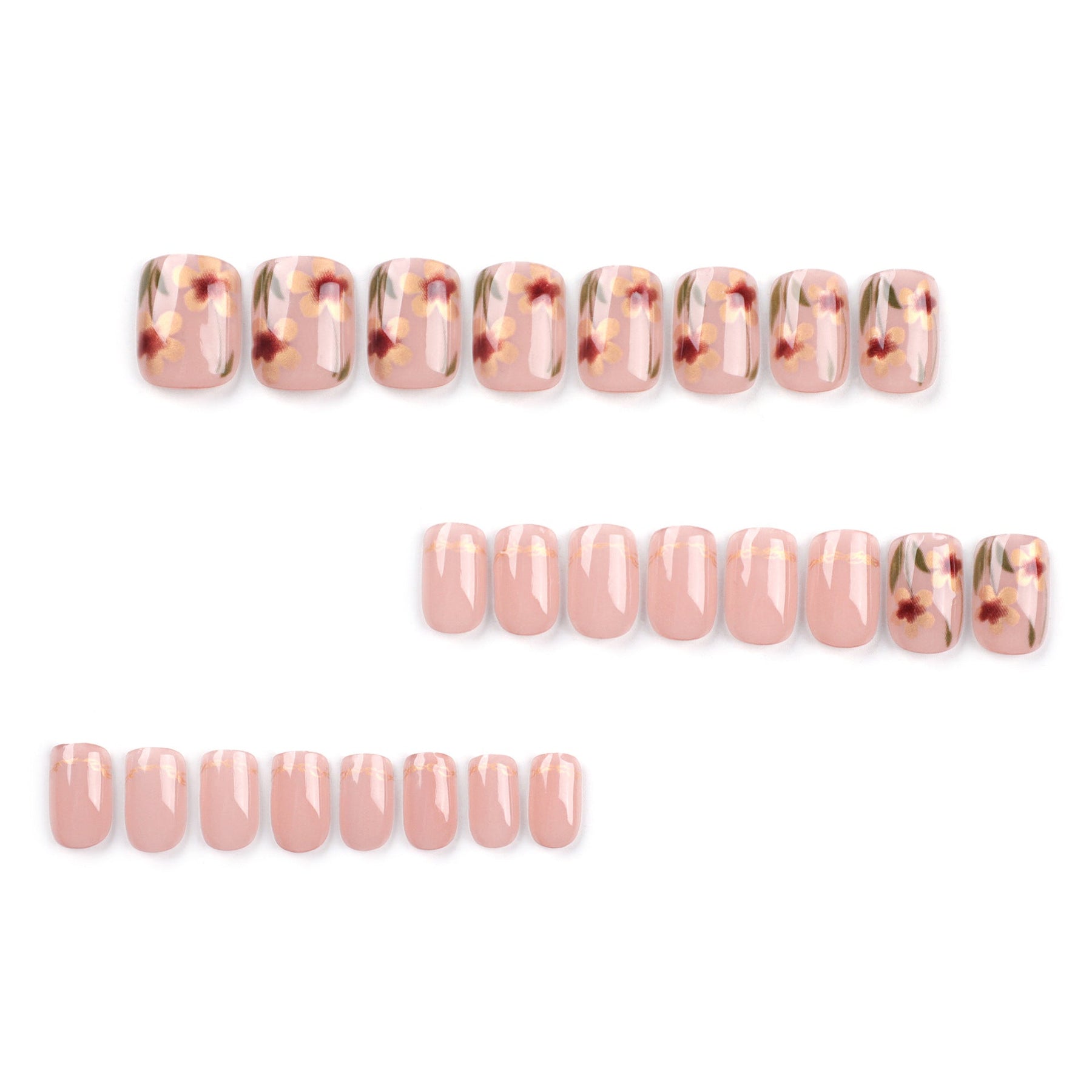 Yiwu Nude Flower Nail Art Tips with Gold Lines, Wearable Nails