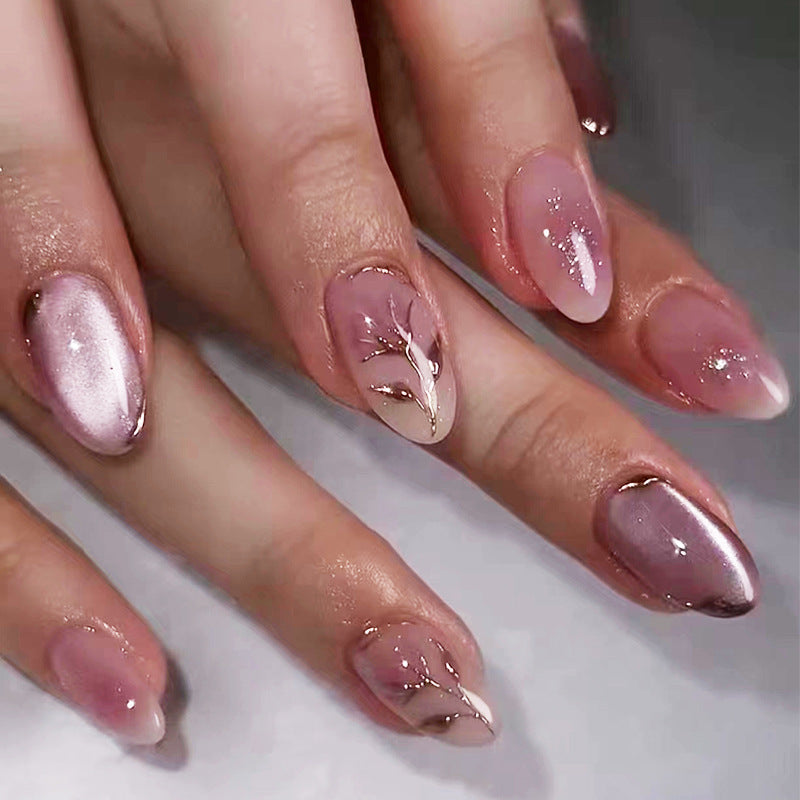 Rose Flower Short Almond Fall Nails: 24-Piece Removable Nail Wraps