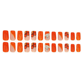 Shiny Orange Nails with 3D Printed Design