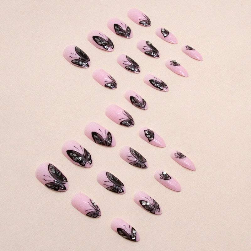 Black Butterfly Almond Shape Nails, Fashionable and Chic