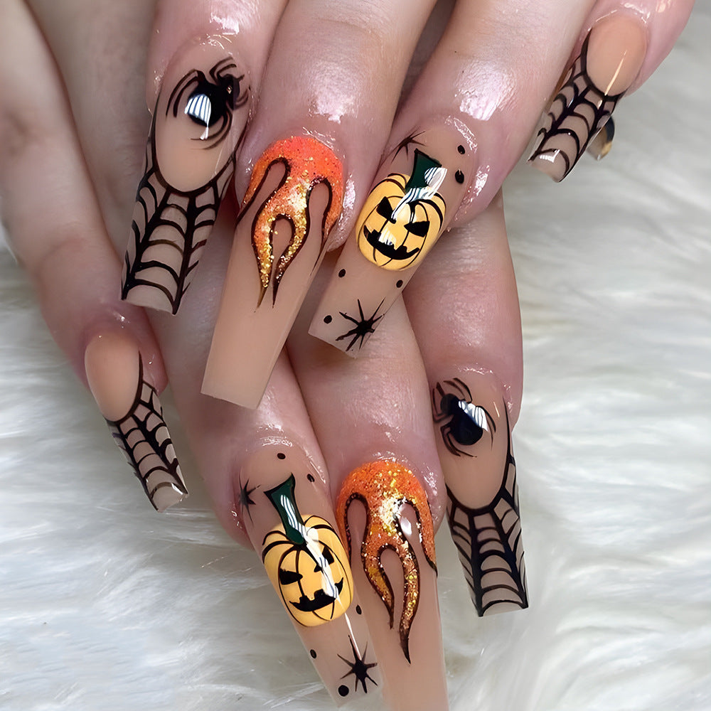 Spooky Halloween Triangle Fire Ghost Pumpkin Web Fall Nails