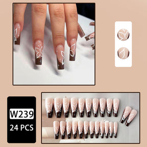 Brown Butterfly French Nails, Stylish and Elegant