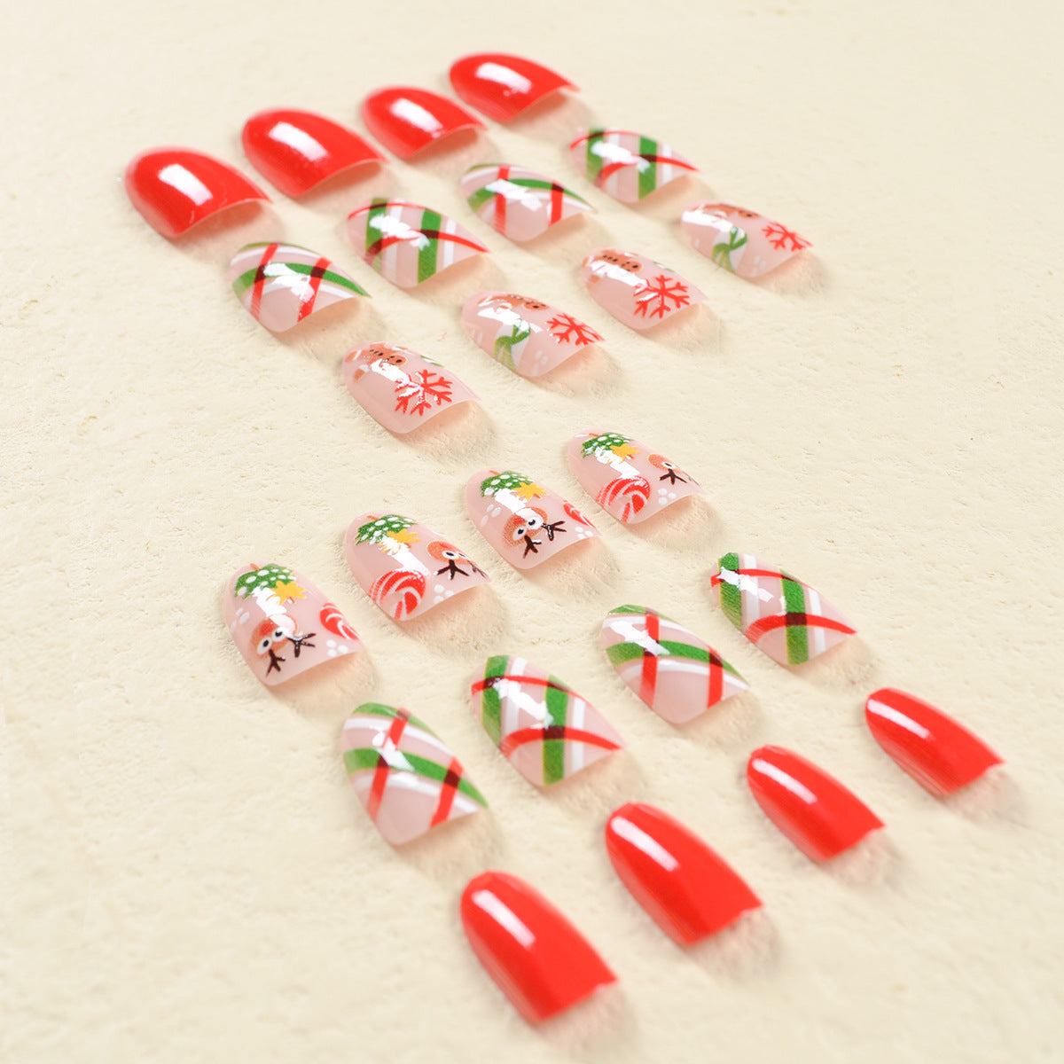 Cute Gingerbread Man and Candy Cane Christmas Nails, Red and White Stripes