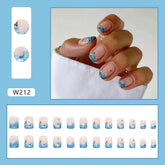 Short Blue Wave Cool Natural Fall Nails, 24-Piece Wholesale Set