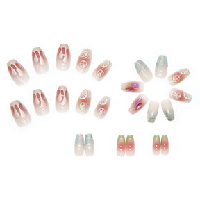 Wearable Short Ballet Fake Nails Fresh Lemon Sparkle Diamond Nail Tips