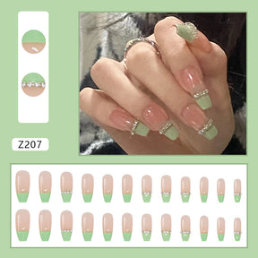 Wearable Green French Chain Long Thin Nail Stickers