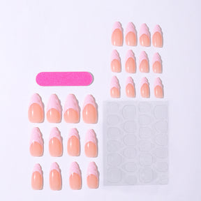 3D Wave Pattern Detachable Almond French Pink Nails