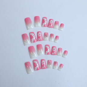 New Arrival Duckbill French Nail Tips with Floral Studs