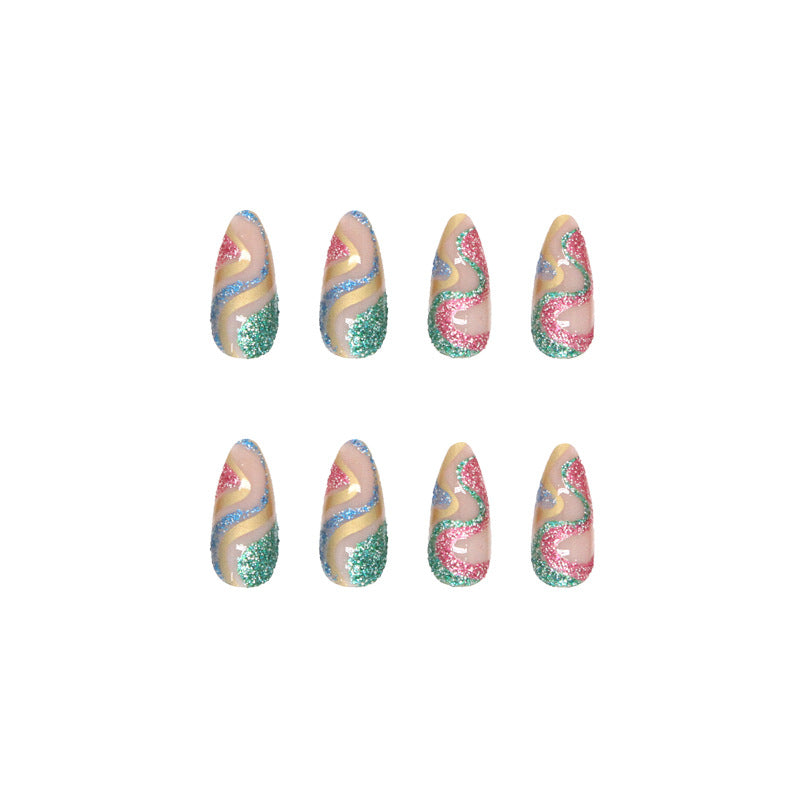 Shiny Snake Pattern Fragment Almond Nails, Durable, Wholesale