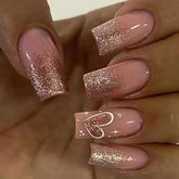 Square Gradient French Nail Extensions with Sparkle Hearts