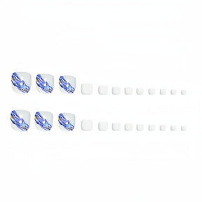 Classic Minimalist White Blue Toe Nails with Glitter Stars