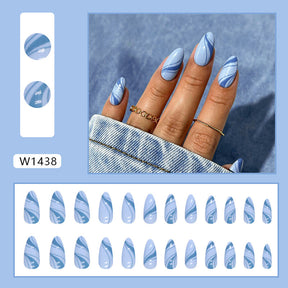 Blue Line Elegant Almond Nails for Early Autumn