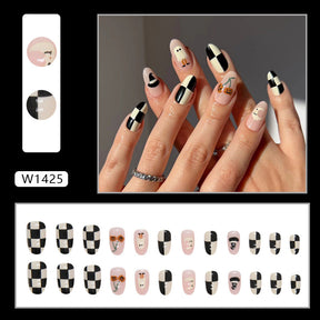 Quirky Cute Milk White Checkerboard Nails for European Style