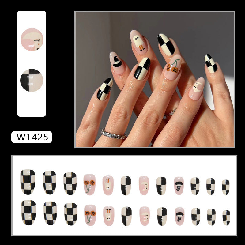 Quirky Cute Milk White Checkerboard Nails for European Style